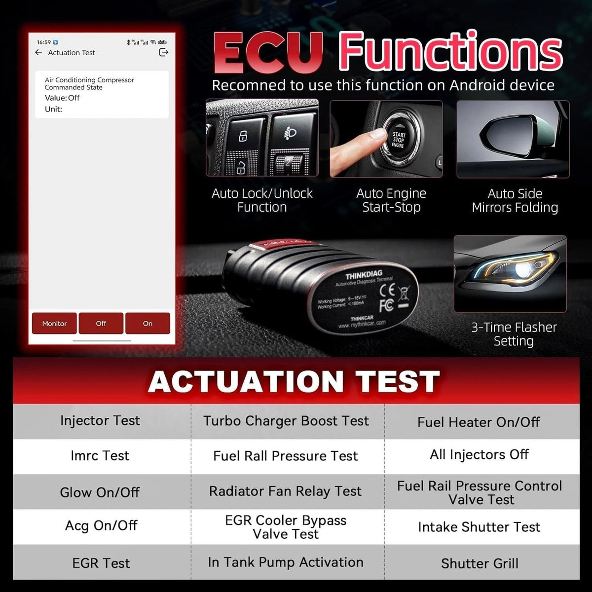 Thinkdiag OBD2 Scanner Bluetooth Full System Portable, Red and Black