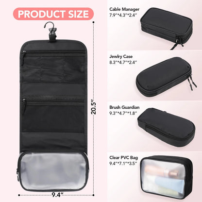 Idcymoul Travel Toiletry Bag Set for Women, Compact Size 5-Piece Black