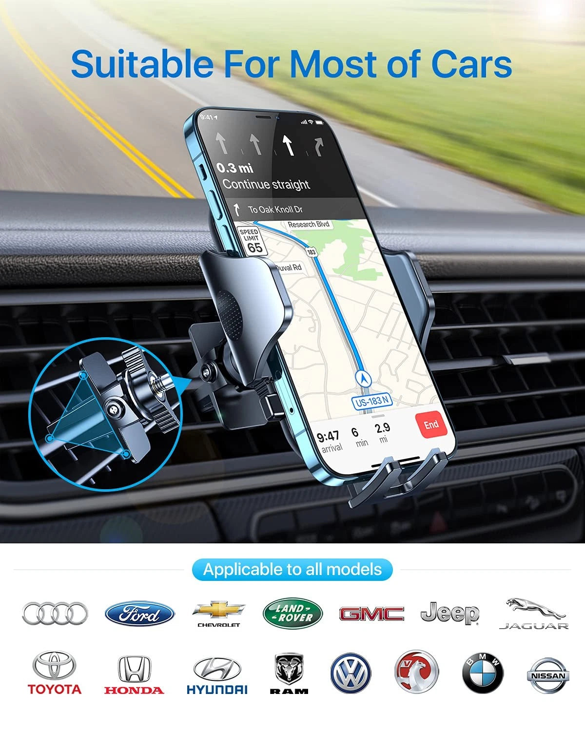 andobil 2026 Upgraded Car Phone Holder Mount for Vent, 4-7 inches, Black