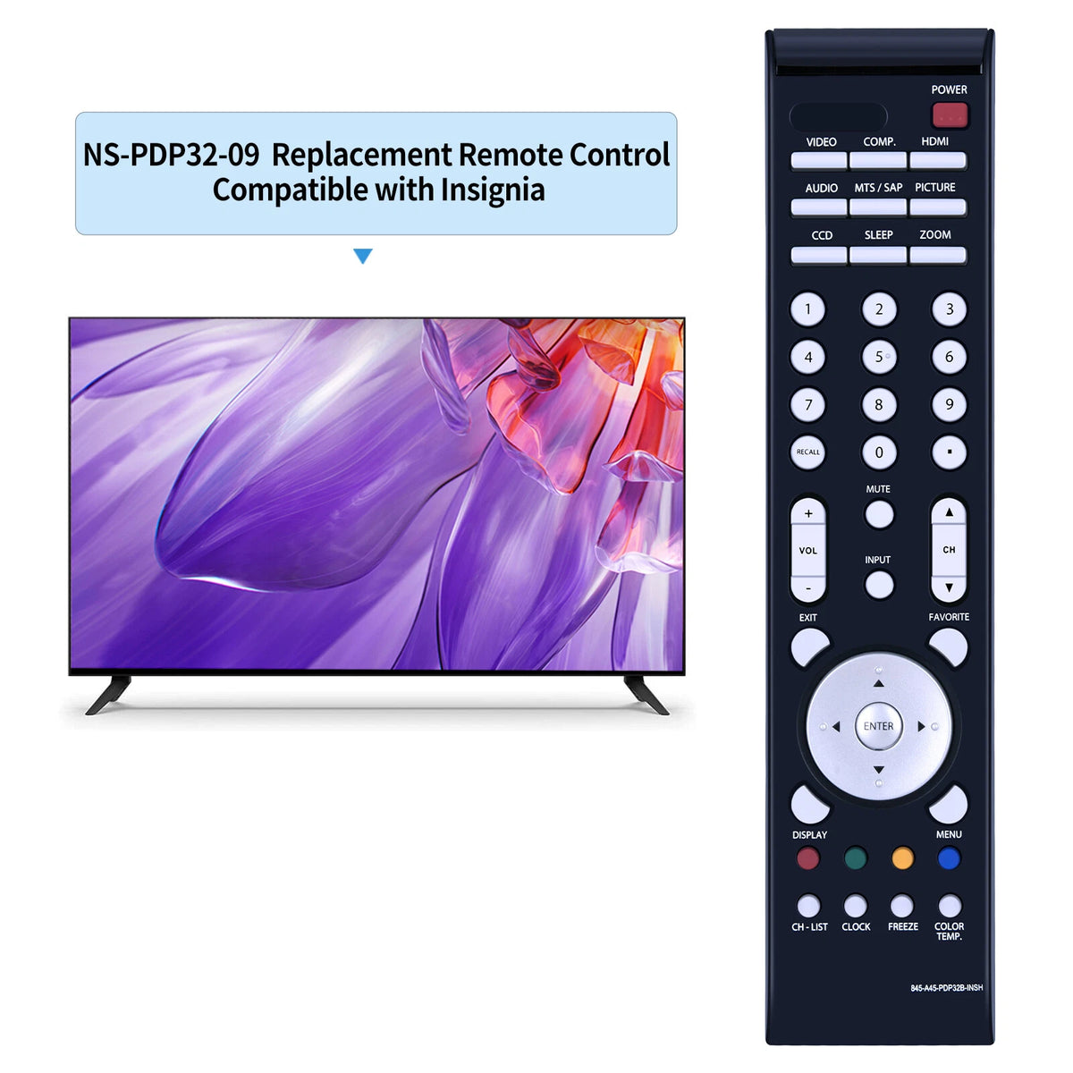 845-A45-PDP32B-INSH Remote Control For Insignia HDTV NS-PDP32-09