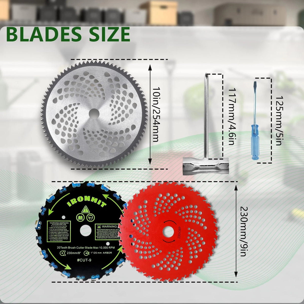 IRONHIT 9" x 20T Chainsaw Tooth Brush Cutter Blades, x 36 Teeth BLACK