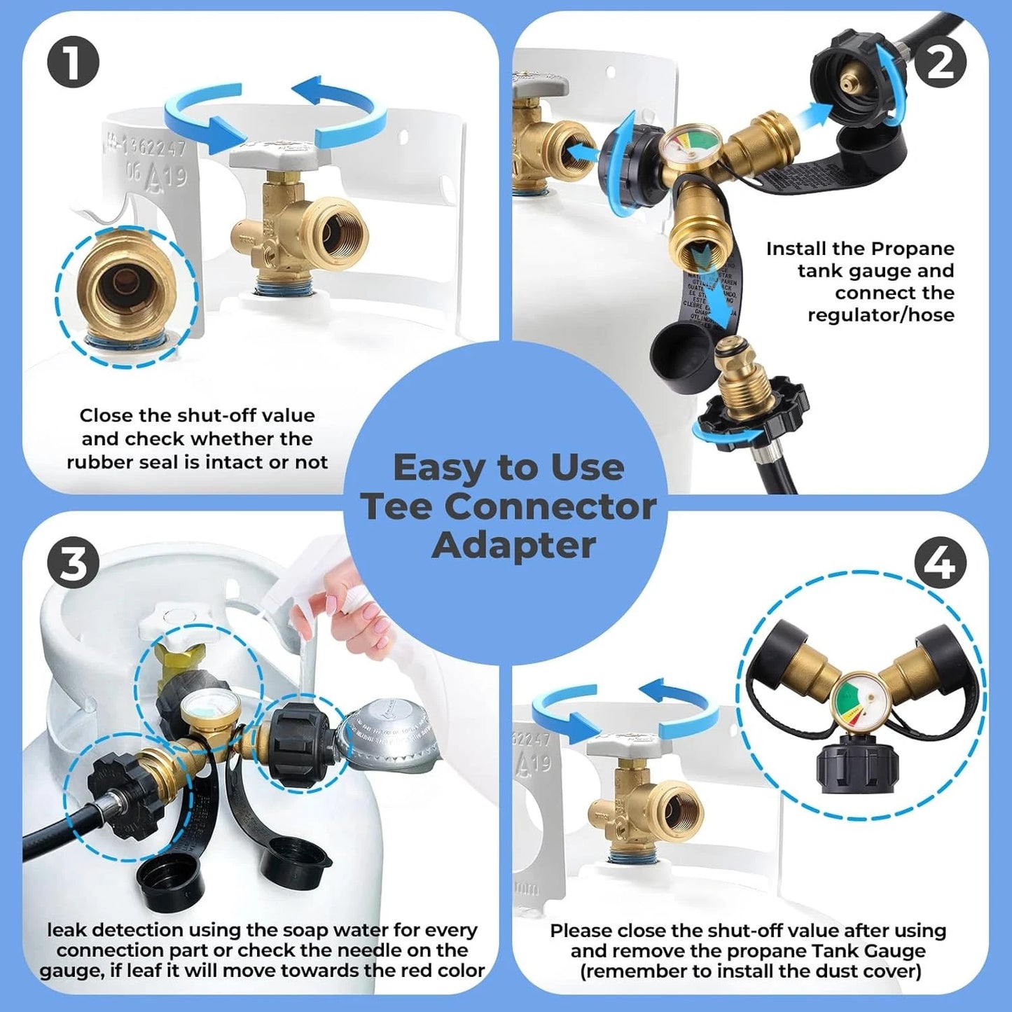 Propane Tank Splitter with Gauge 2 Way, Y Adapter Shut Off...