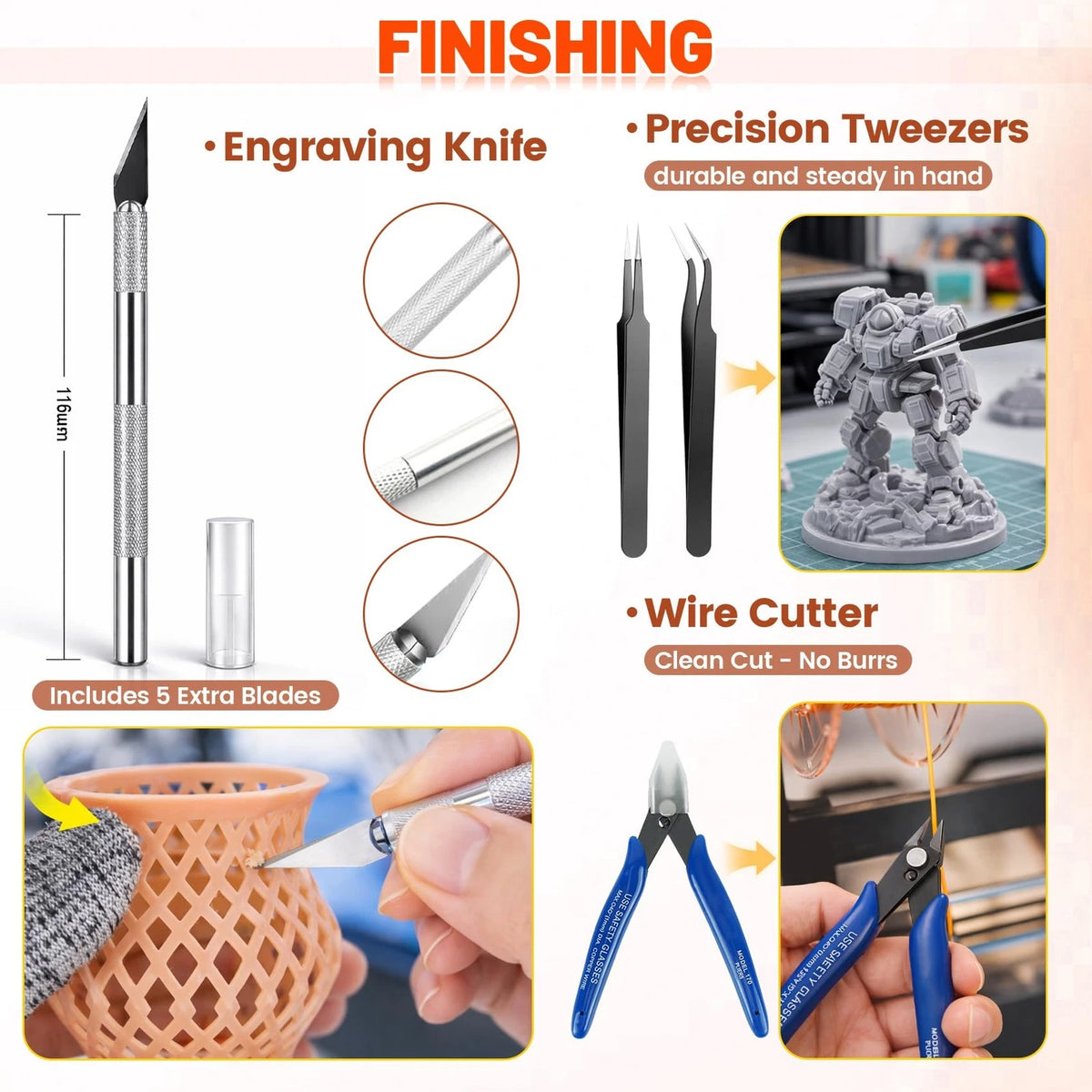 50pcs 3D Printer Tool Kit & Accessories – Nozzle Cleaning Tools, Black