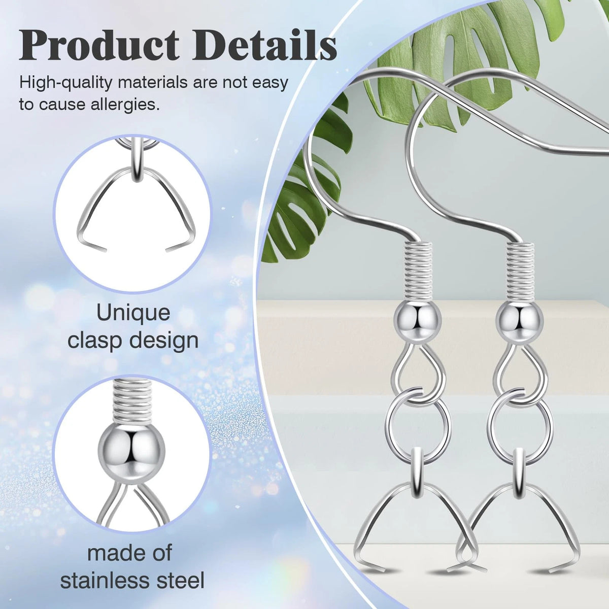 Earring Hooks 50PCS/25Pairs, Stainless Steel Ear Wires Fish Hooks, Silver
