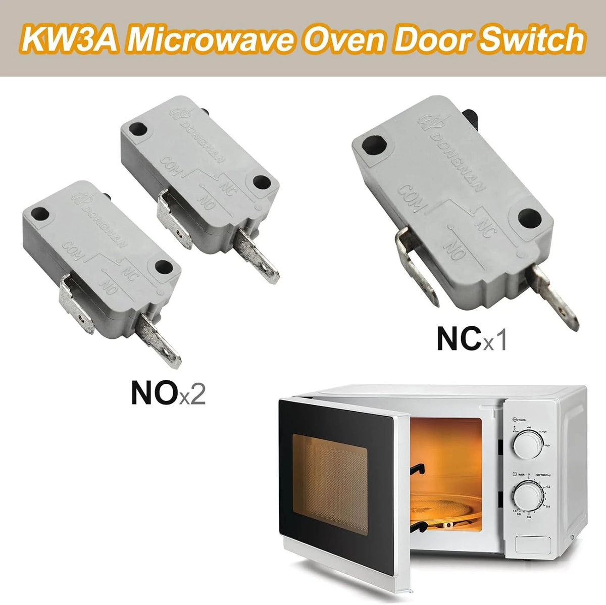 KW3A Microwave Oven Door Switch 16A 125/250V Interloc (2 Pack Grey