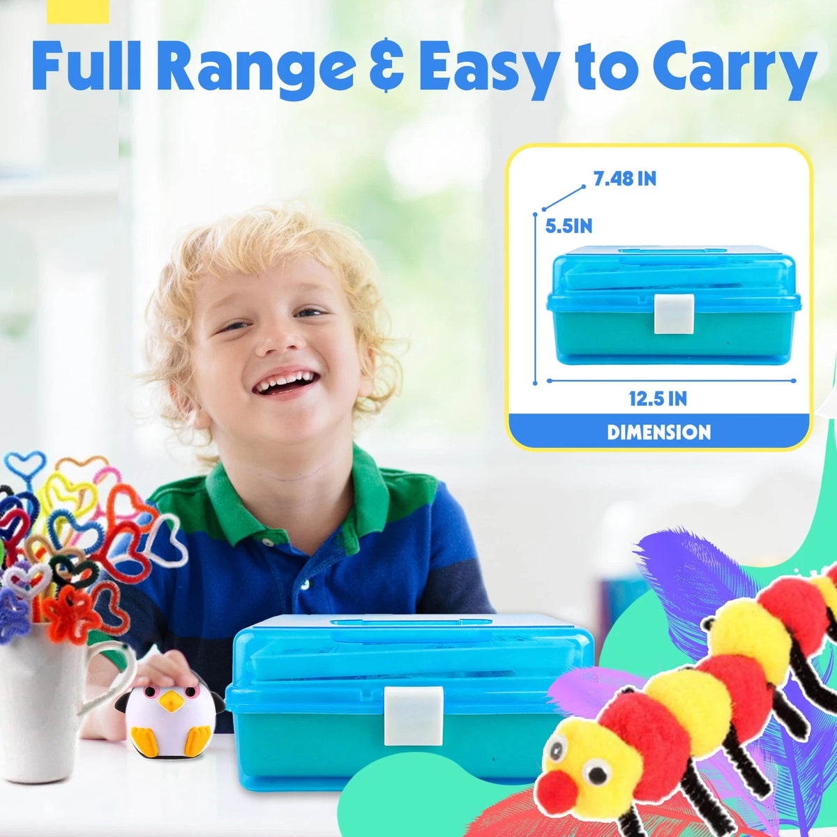 SMILESSKIDDO Kids Arts and Crafts, 1000+ PCS Craft Kits with Storage Box blue