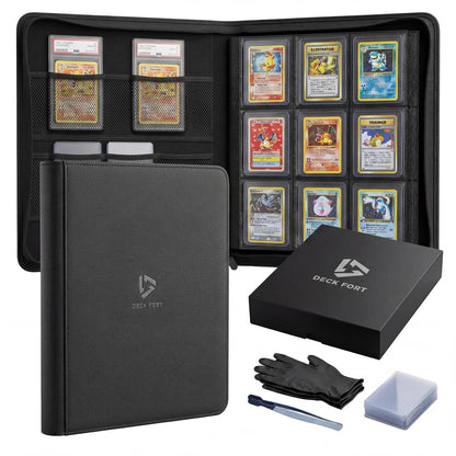 Deck Fort Toploader Binder 9 Pocket Holds 360 2.5 x 3.5 inches, Black