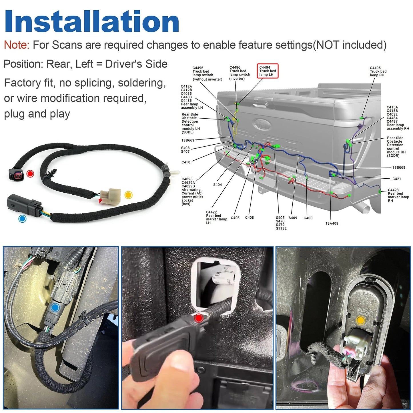 Truck Bed Light Wiring Jumper Harness For Ford F-150 2021-2025 ML3Z-14A411-D