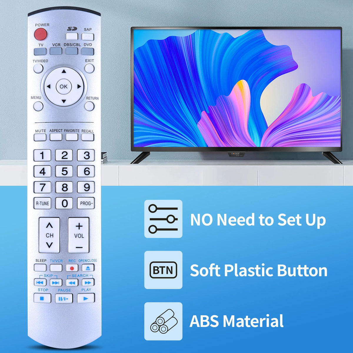 For Panasonic Remote Control EUR7737Z10 TV/VCR/DBS-CBL/DVD TH-50PX600