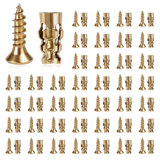 100Pcs Expansion Screws Hinge Repair Cabinet Stripped Kit for Door Gold