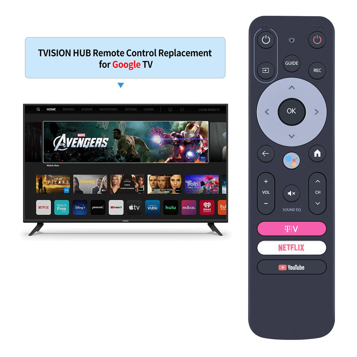 TVision Remote For TVision HUB Google TV Replacement Remote Control