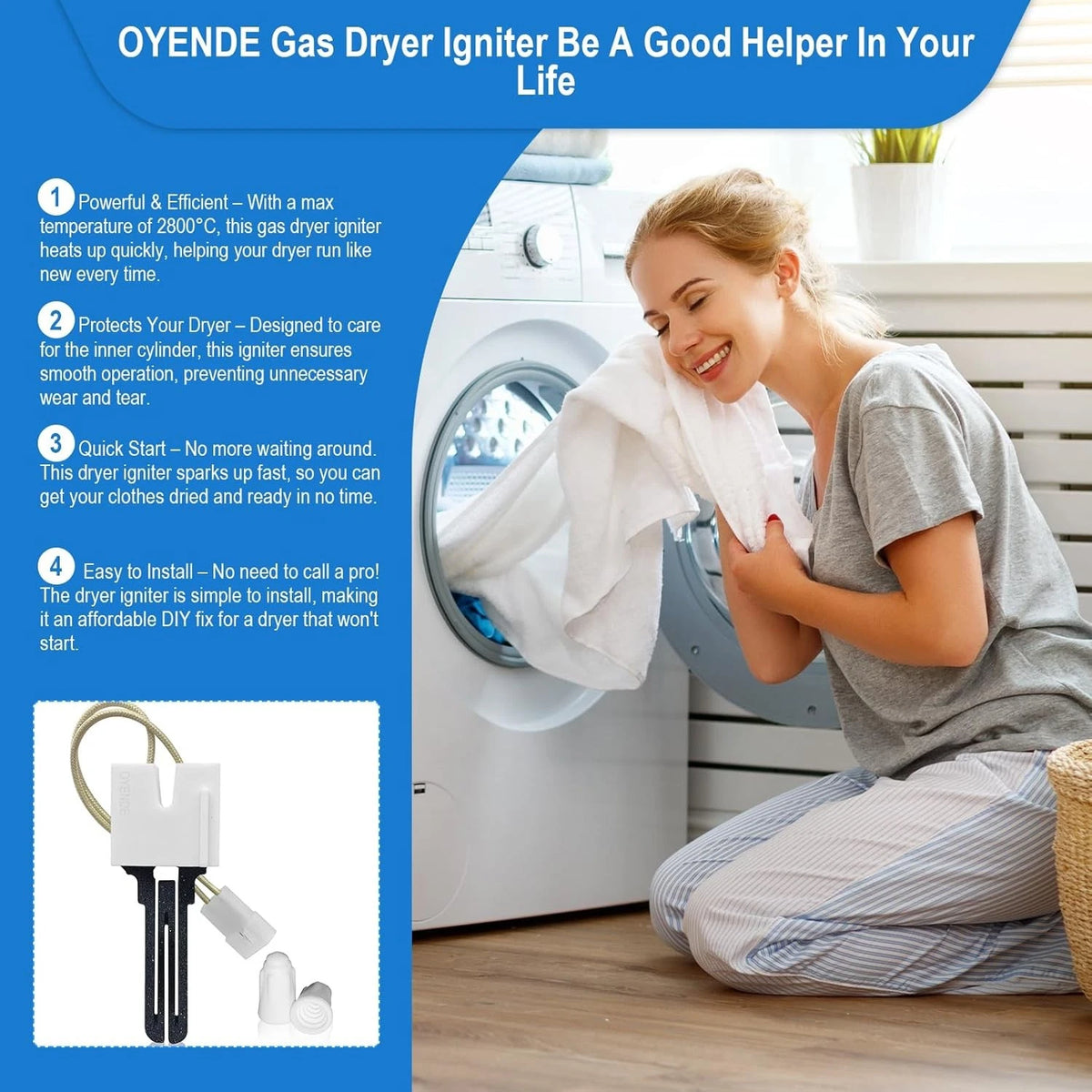 Gas Dryer Igniter, for Maytag Parts Whirlpool White and black