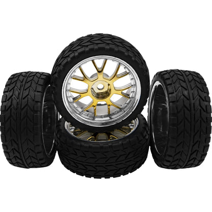 4Pack HIRCQOO 12mm Hex Plastic Wheel Rims & 2.59" Rubber 1/10 Scale, Yellow
