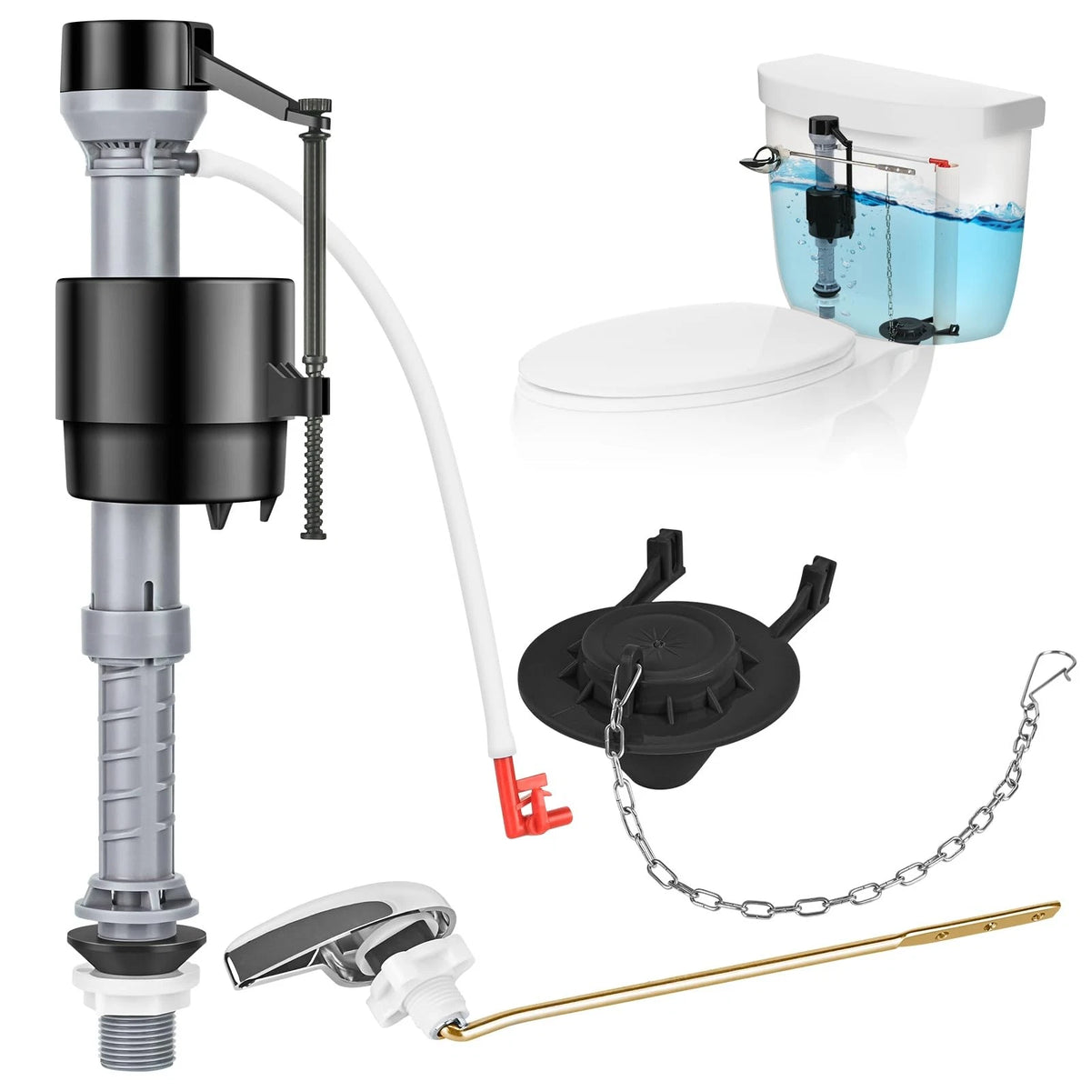 Houpeoro Universal Toilet Flusher Replacement Kit, Fill Standard, Black