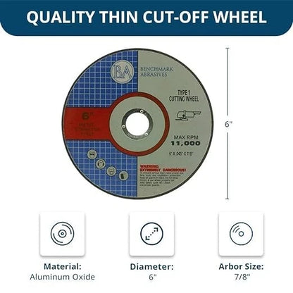 Benchmark Abrasives 6 Inch Aluminum Oxide Thin Type 1 Grinder Cut Off Wheels...