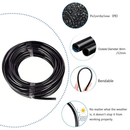 Garden Watering System, Greenhouse Mist Drip Irrigation 65FT, Black & Gold