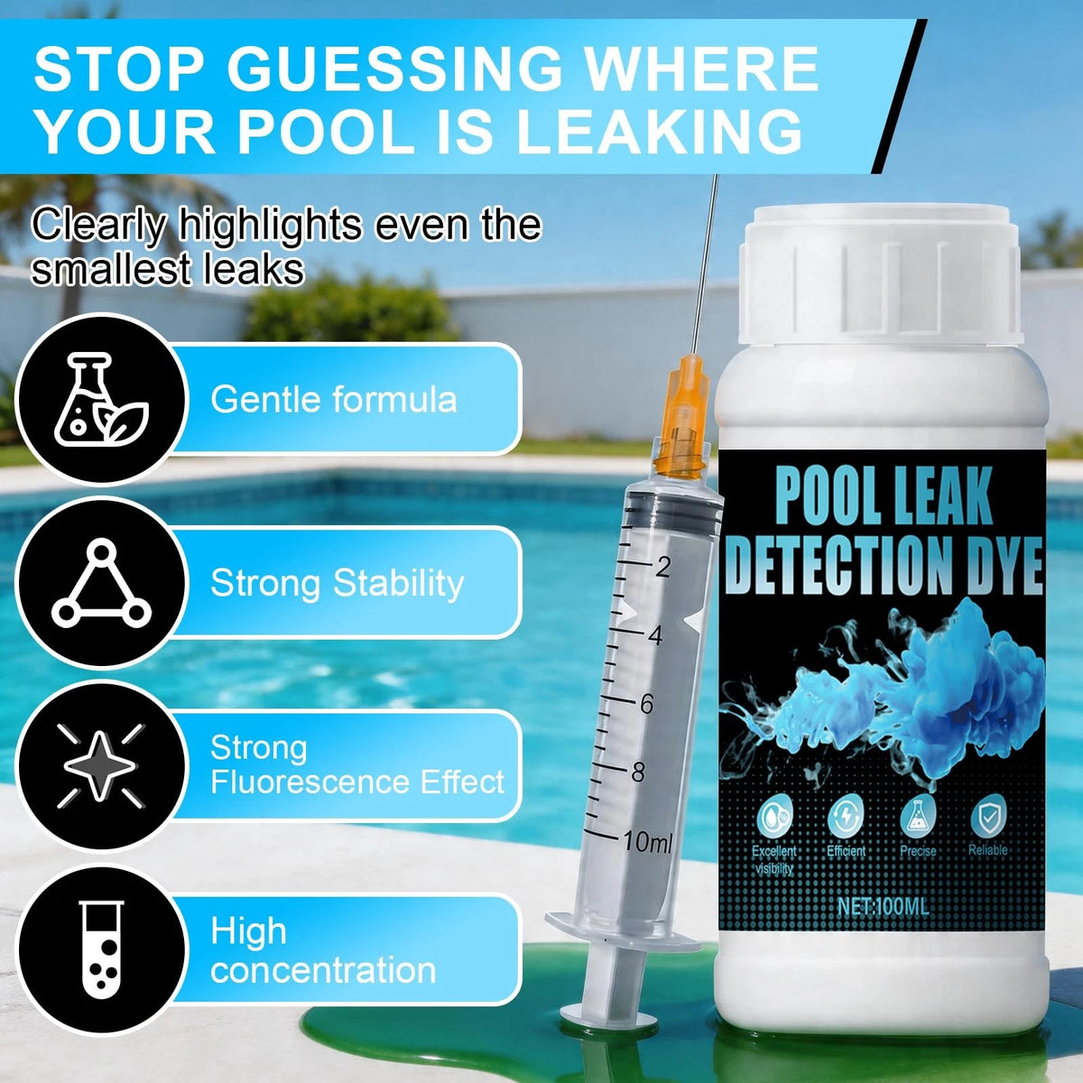 WANJAO Blue Pool Leak Detection Dye Kit, Easily Locate The Point blue
