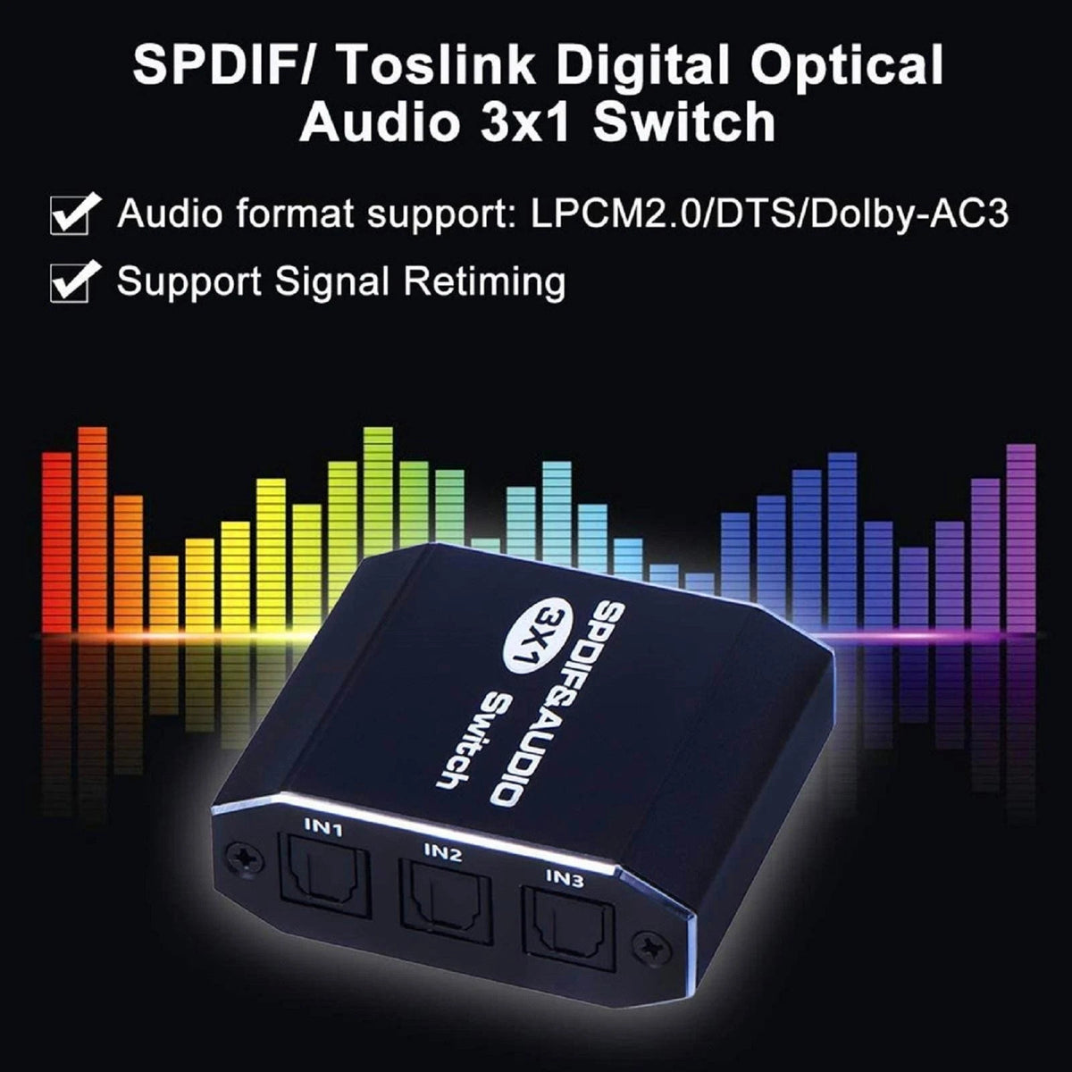 3 in 1out  Aluminum Spdif Toslink Optical Digital Audio Splitter Switch Hub