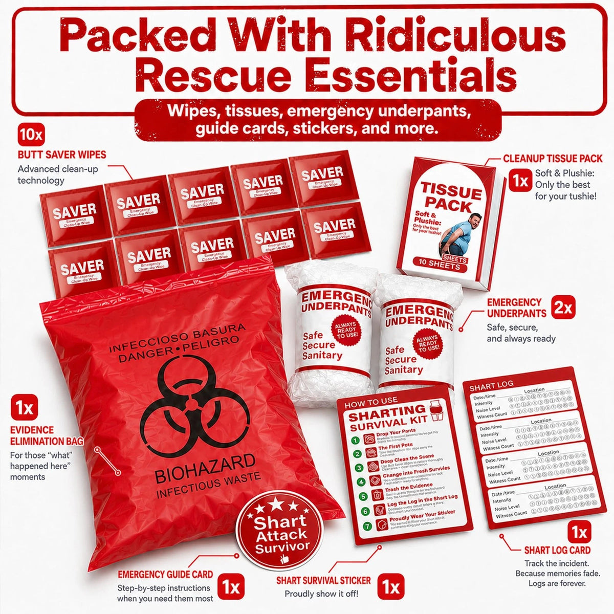 Hawkrown Sharting Survival Kit, Funny Gag Gifts for Men, 40th 50th 60th...