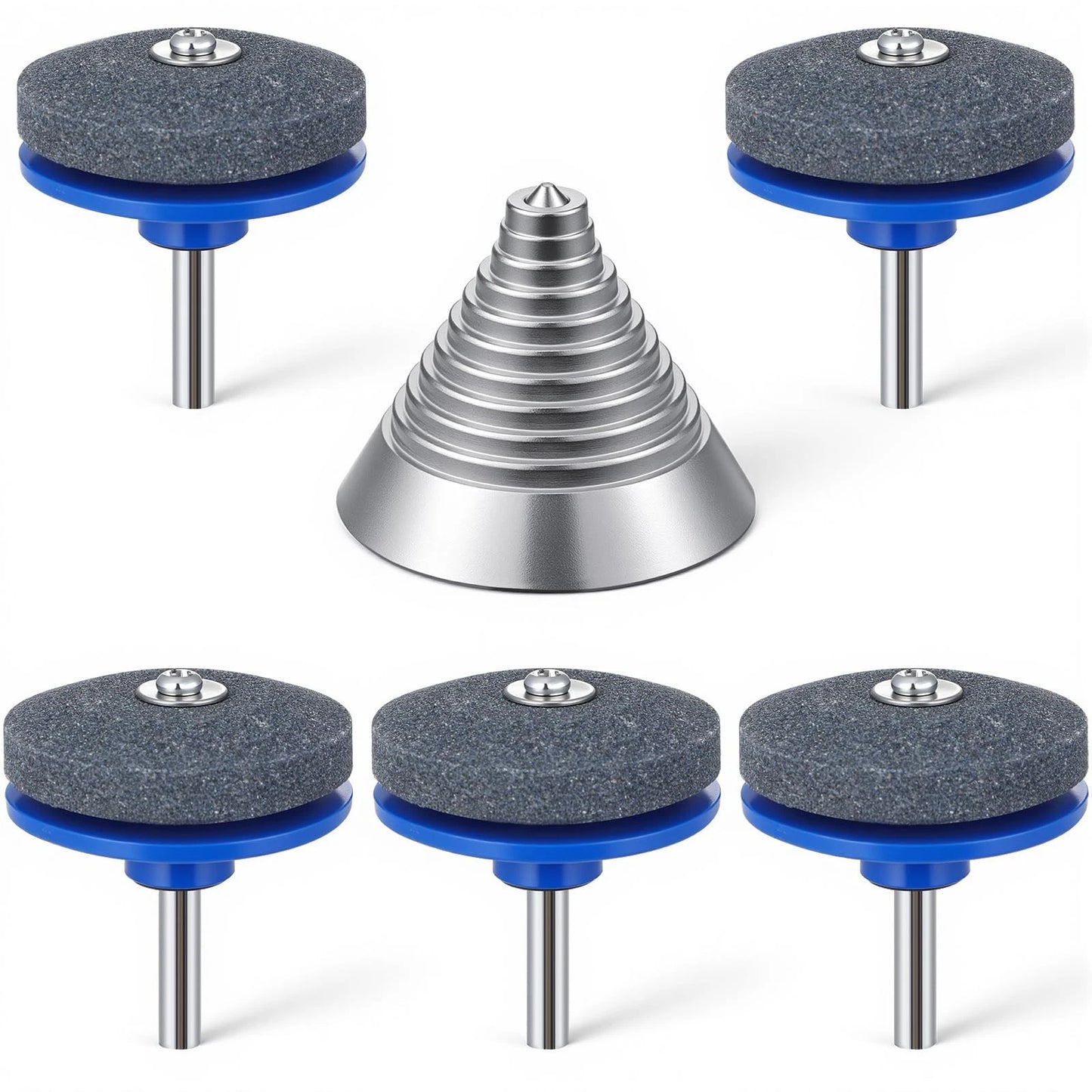 Chumia 6 Pcs Lawn Mower Blade Sharpener and Steel Balancer blue, sliver