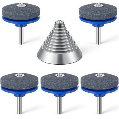 Chumia 6 Pcs Lawn Mower Blade Sharpener and Steel Balancer blue, sliver