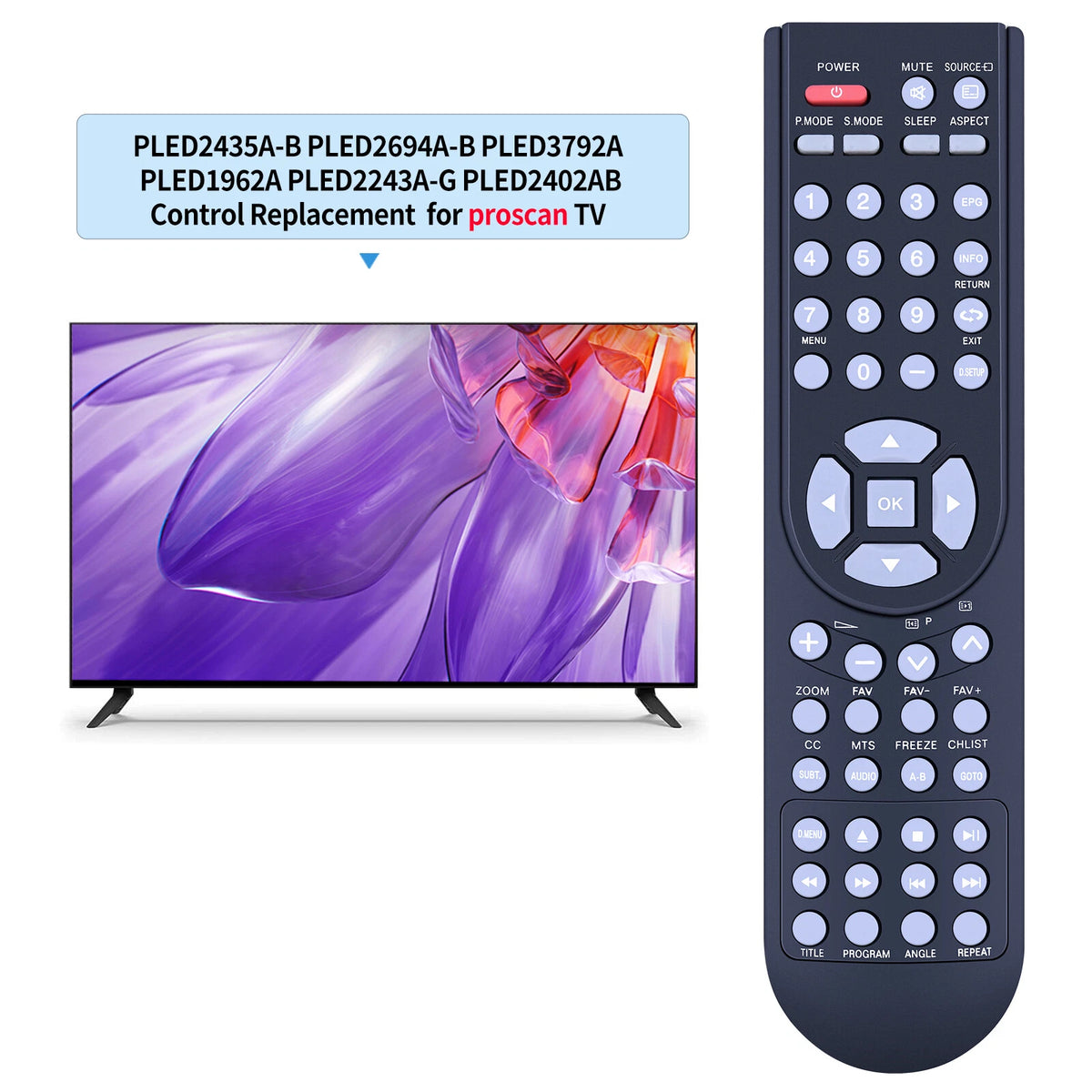 Remote Control For Proscan PLED2435A-B PLCD1526A PLED3792A PLED1962A PLED2402A