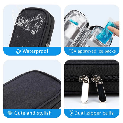 YOUSHARES Insulin Cooler Travel Case - Diabetic 2 Ice Packs, Black
