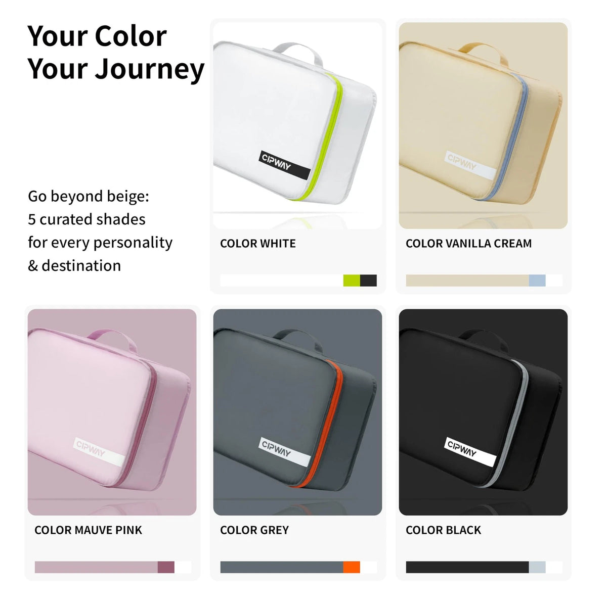Cipway 5 Set Packing Cubes for Travel Suitcase Organizer 5PCS, White