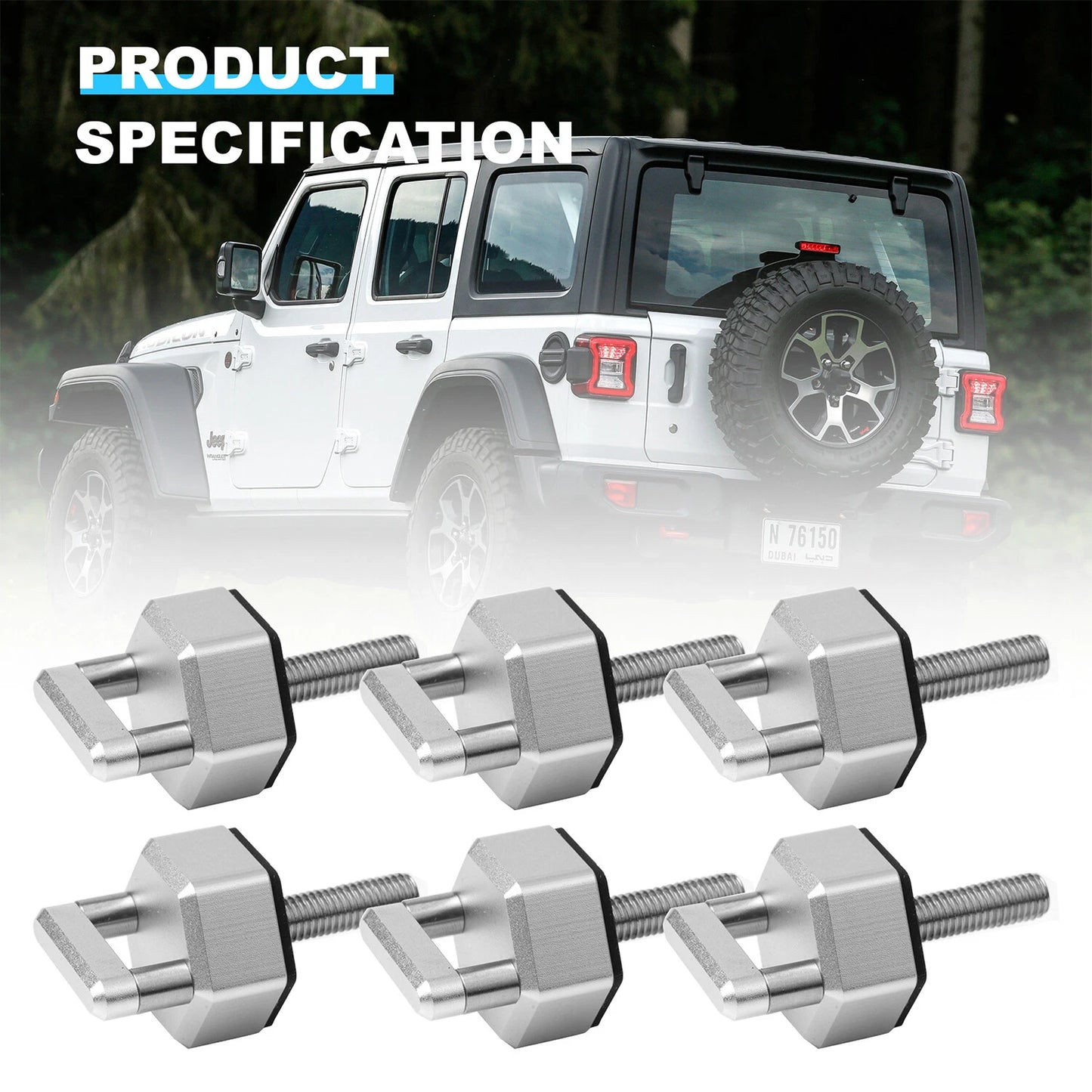 Silver  Hard Top Quick Removal Fastener Thumb Screw With D Rings Billet 6PCS