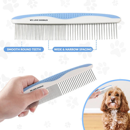 Metal Dog Combs for Grooming Matting, Doodle Large & Small (2-Pack), Blue