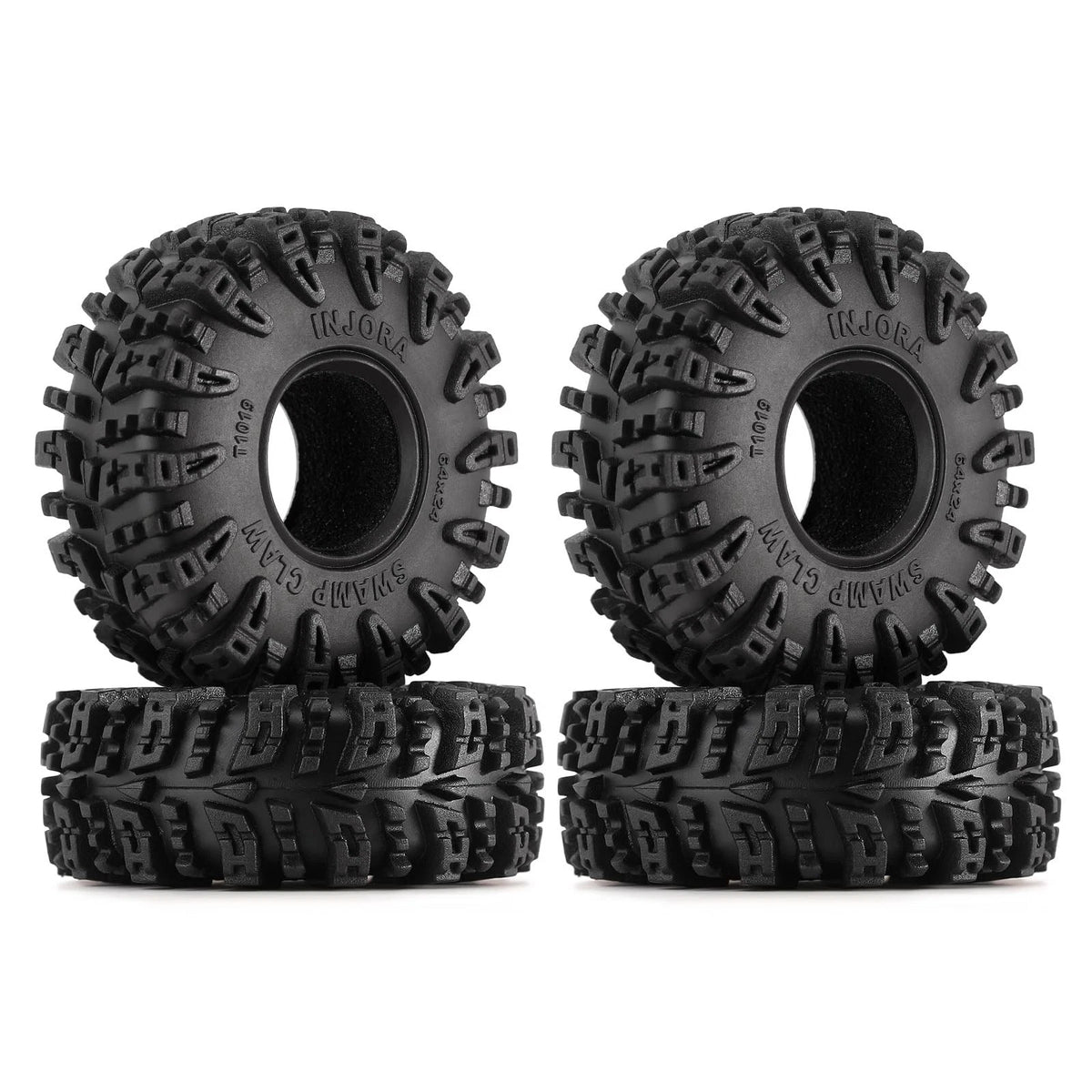 INJORA 1.0 Tires - S5 Swamp Claw Mud Terrain for TRX4M 64mm×24mm, Black