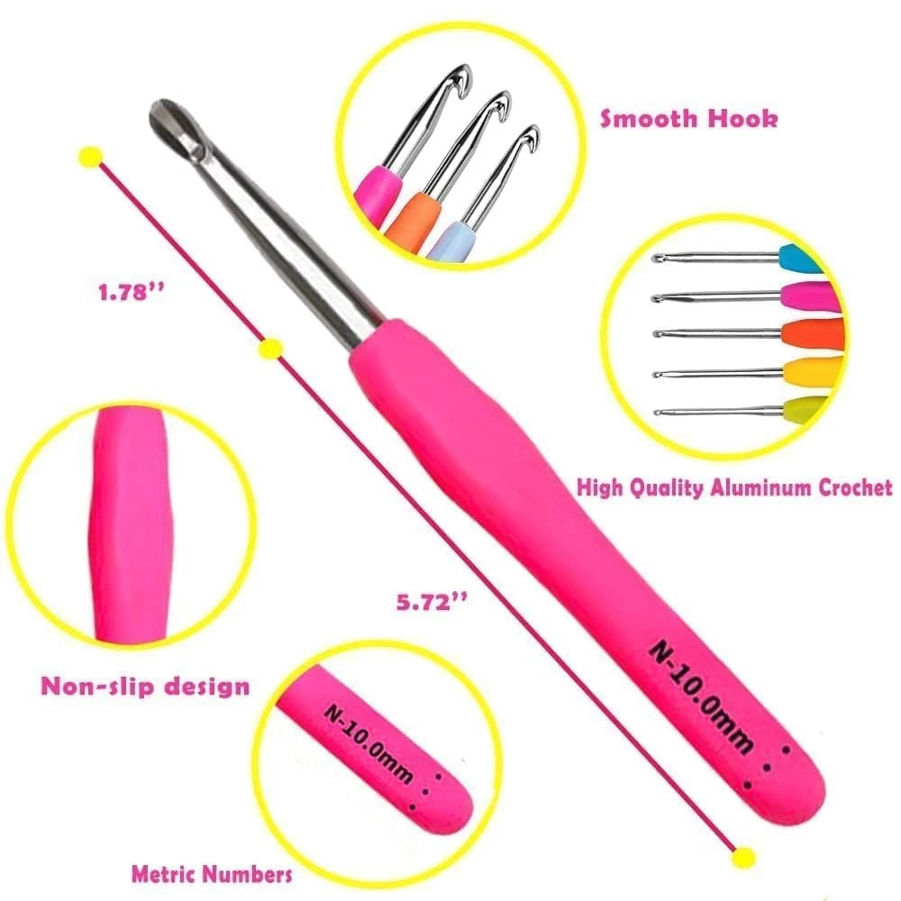 Yarniss Crochet Hooks,14 Size Set 14 Size(2.0~10.0mm), MultiColor