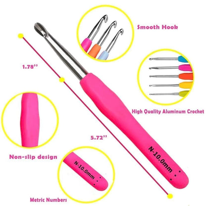 Yarniss Crochet Hooks,14 Size Set 14 Size(2.0~10.0mm), MultiColor
