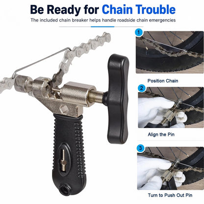 Bike Roadside Repair Kit with Mini Ratchet Tool, Chain Breaker and CO2...