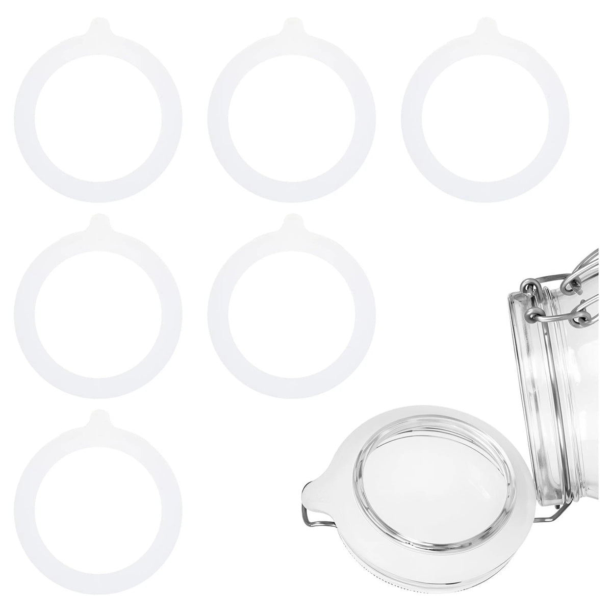 6PCS Silicone Jar Gaskets, Large 11.5cm (Outer) / 8.8cm (Inner), Clear