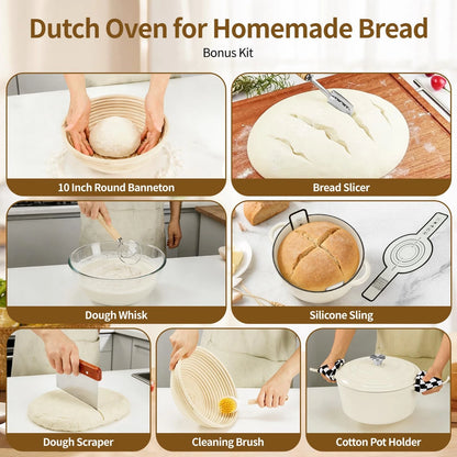 Blingco Enameled Cast Iron Dutch Oven pot 6.5 QT with Lid 6.5qt, Cream White