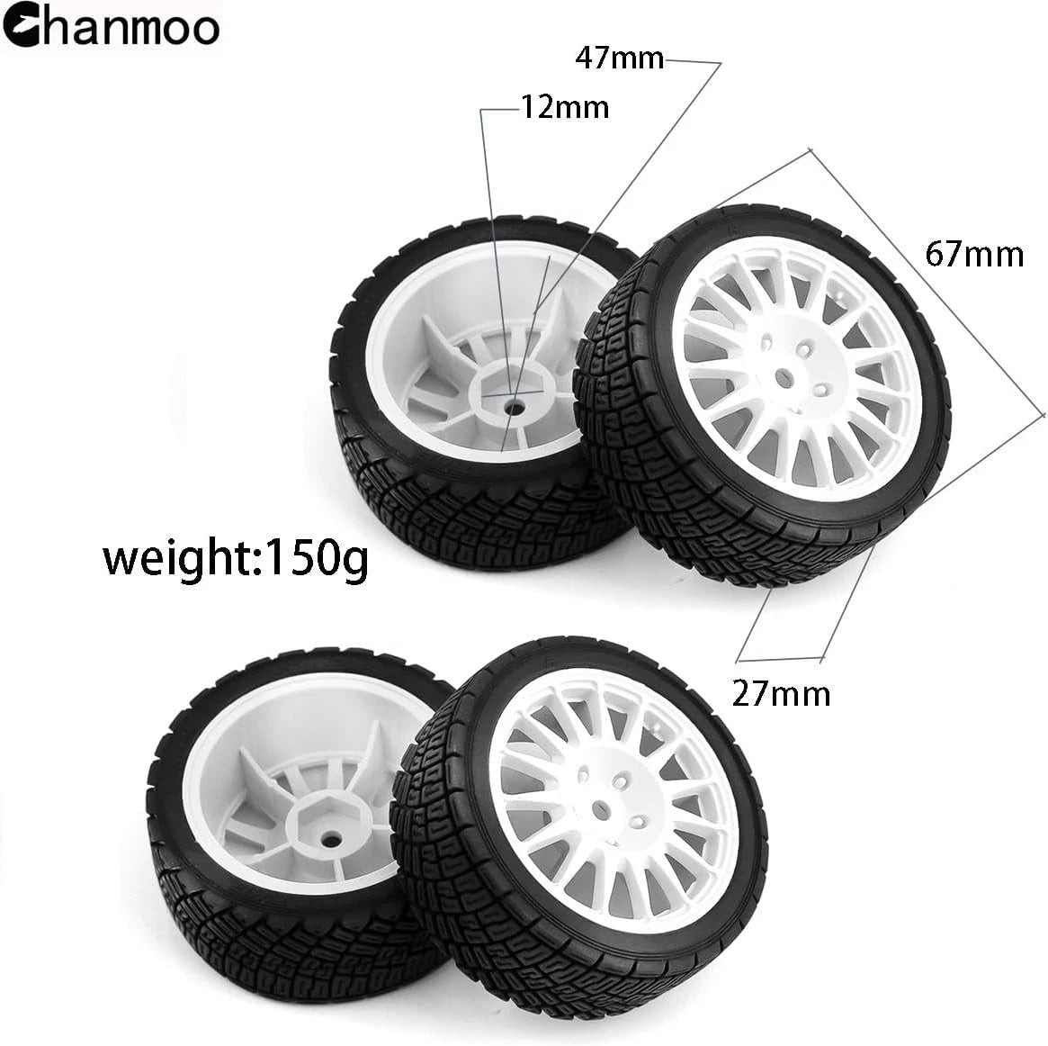 1/10 RC Rally Car Tires 12mm Hex Plastic Wheels Rims & On Road Tyres Black