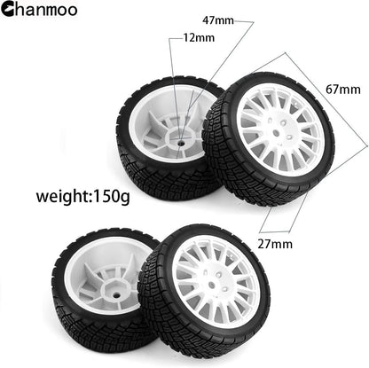 1/10 RC Rally Car Tires 12mm Hex Plastic Wheels Rims & On Road Tyres Black