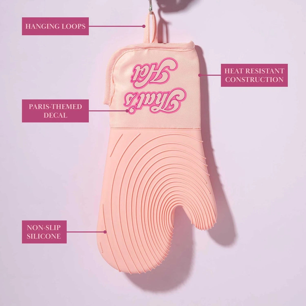 Paris Hilton Oven Mitt Set with Iconic That's HOT Design, Heat Resistant Pink