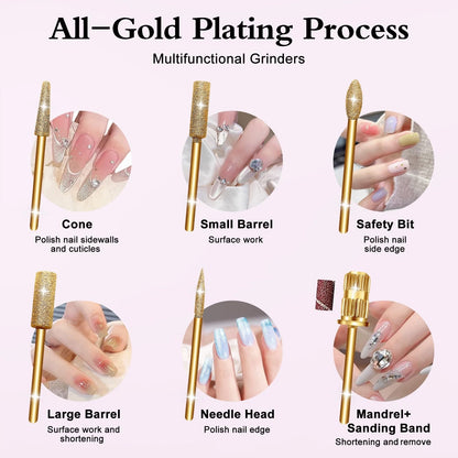 Alety Electric Nail Drill Kit - Portable File for Acrylic Gel Nails, Gold