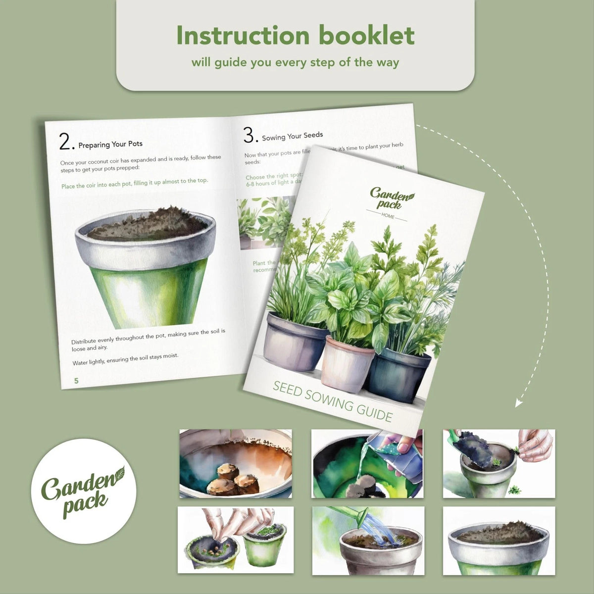 Garden Pack 10 Herb Indoor Window - Includes Pots, Trays, Green