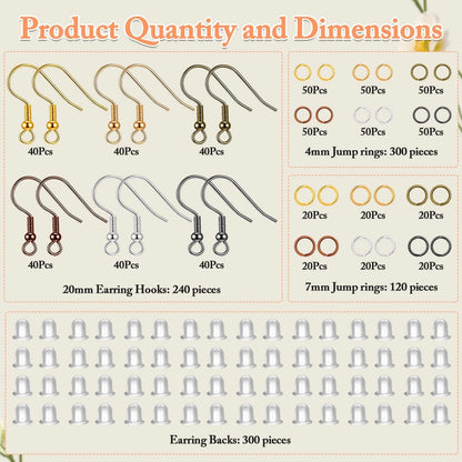Cridoz 960PCS Earrings Making Supplies Kit with 240PCS Earring Multicolors