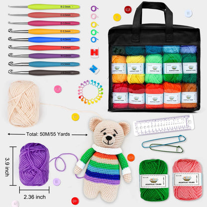 103 PCS Crochet Kit with Hooks Yarn Set, Premium Bundle 103, Black