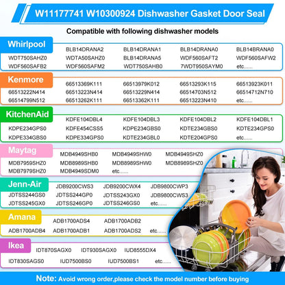 UPGRADED W11177741 Dishwasher Gasket Door Seal Compatible with Whirlpool...