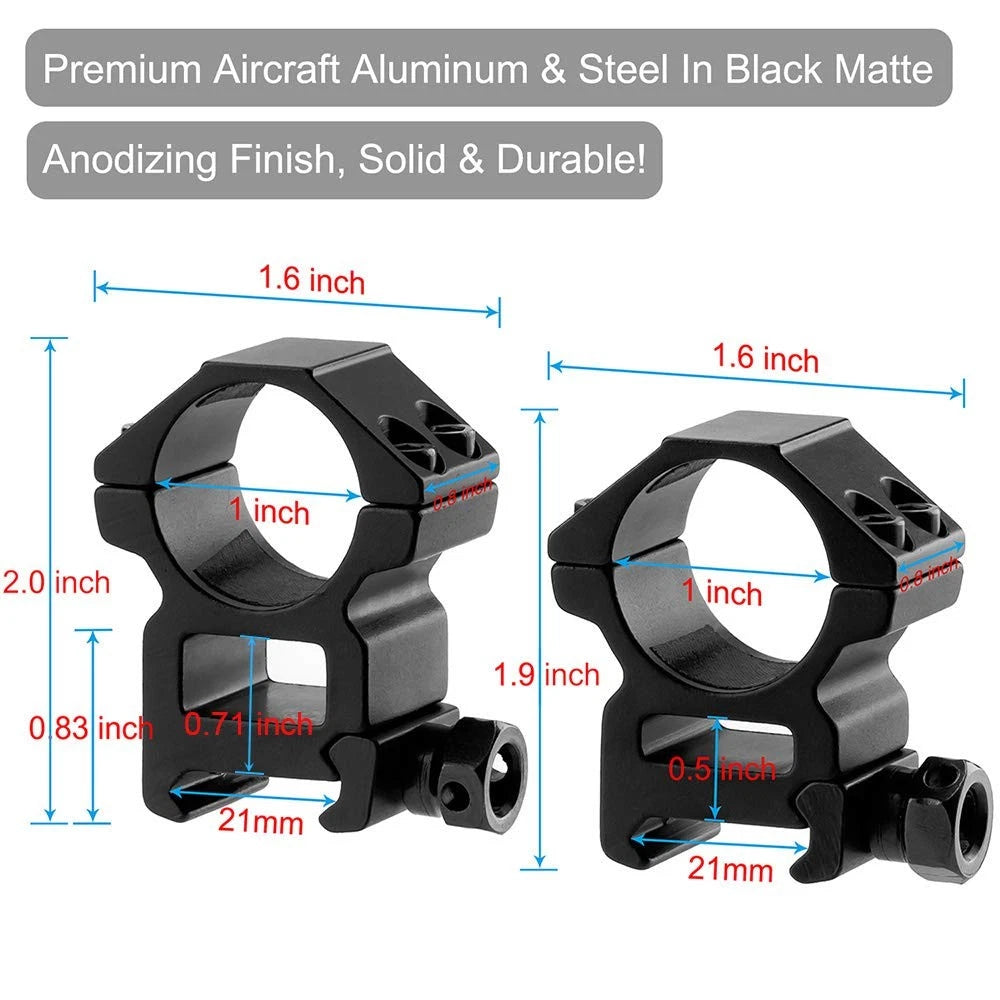 1'' Scope Rings, LONSEL 2Pcs High Profile & Medium 1 Inch Black