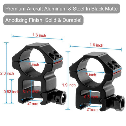 1'' Scope Rings, LONSEL 2Pcs High Profile & Medium 1 Inch Black