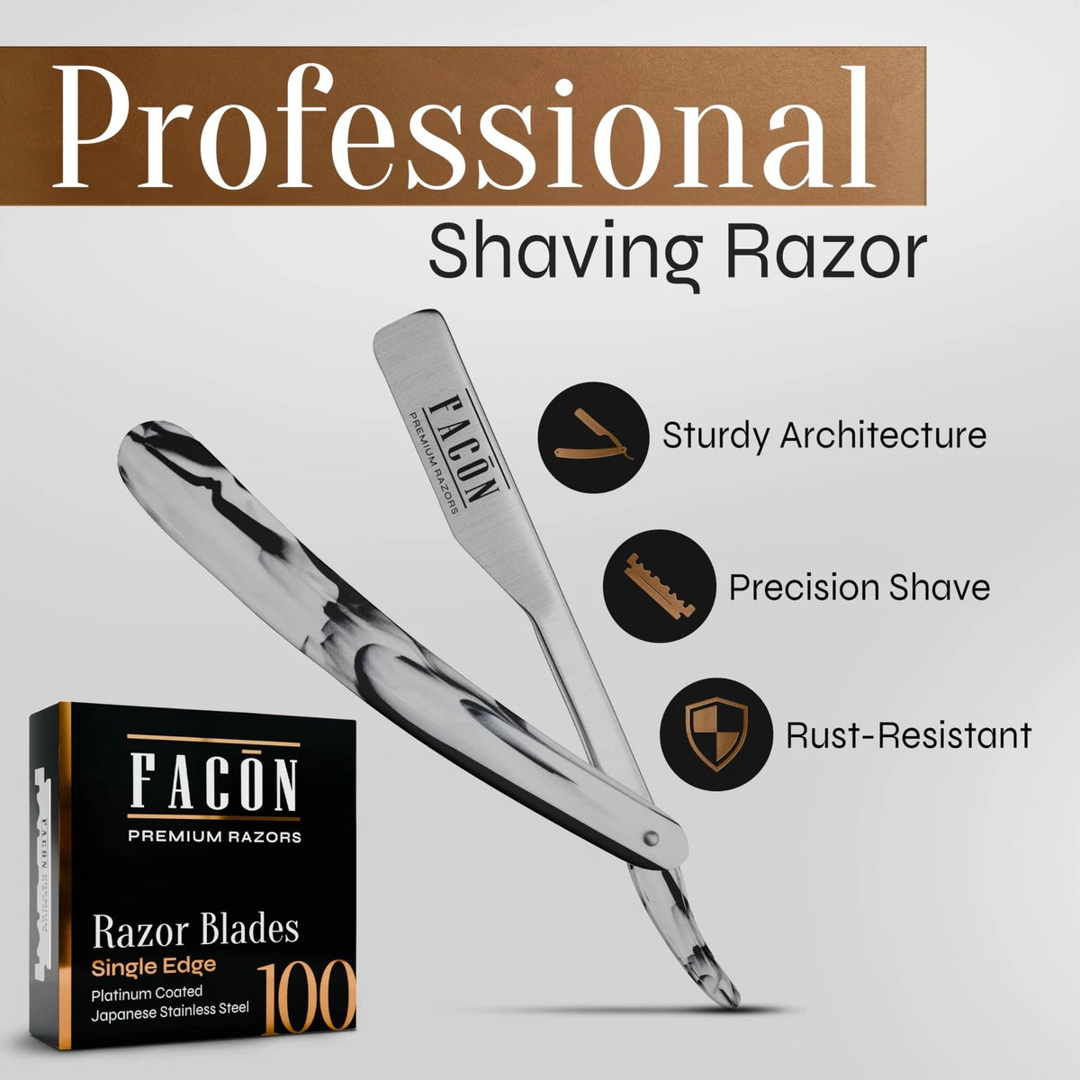 Facón Straight Razors for Men - Professional 1 Count (Pack of 1), Shave Ready
