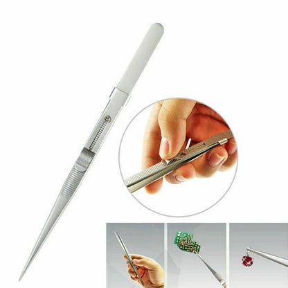 STONE TWEEZERS LOCKING JEWELRY TWEEZER SLIDE LOCK FINE TIP ELECTRONIC SLOT LOCK