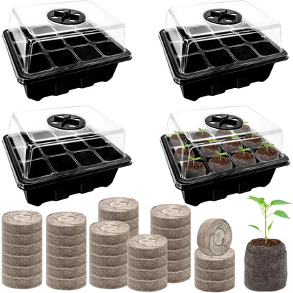 Halatool 4 Pack Seed Starter Tray with 50 PCS Peat 4 Set-black, Black