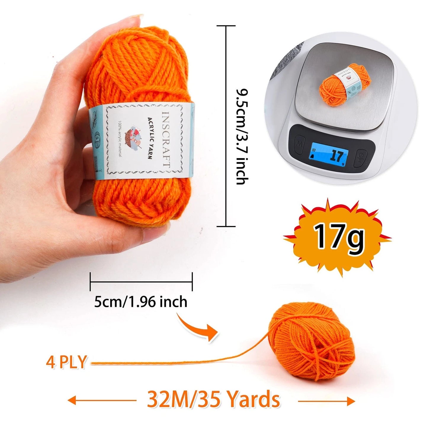 INSCRAFT 62 Acrylic Yarn Skeins, 2170 Yards 15.2 x 8.1 x 7.4 inches, black